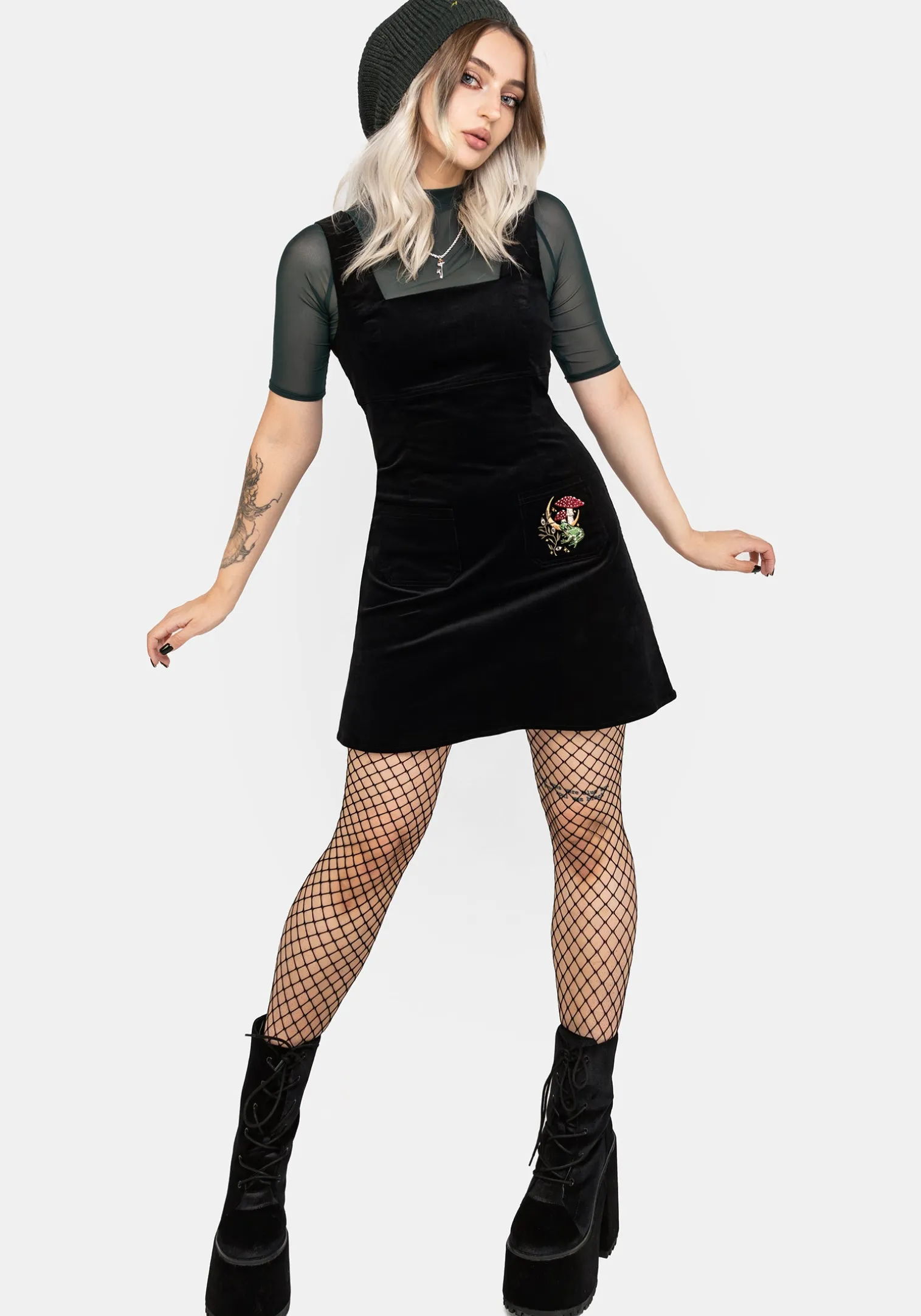 Swamplife Embroidered Cord Mini Pinafore Dress
