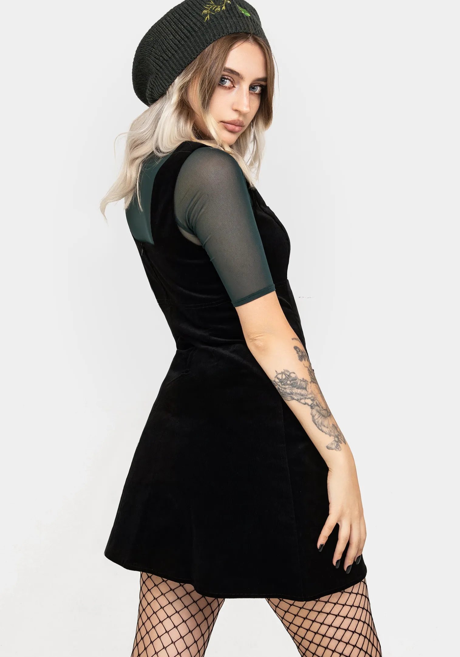 Swamplife Embroidered Cord Mini Pinafore Dress