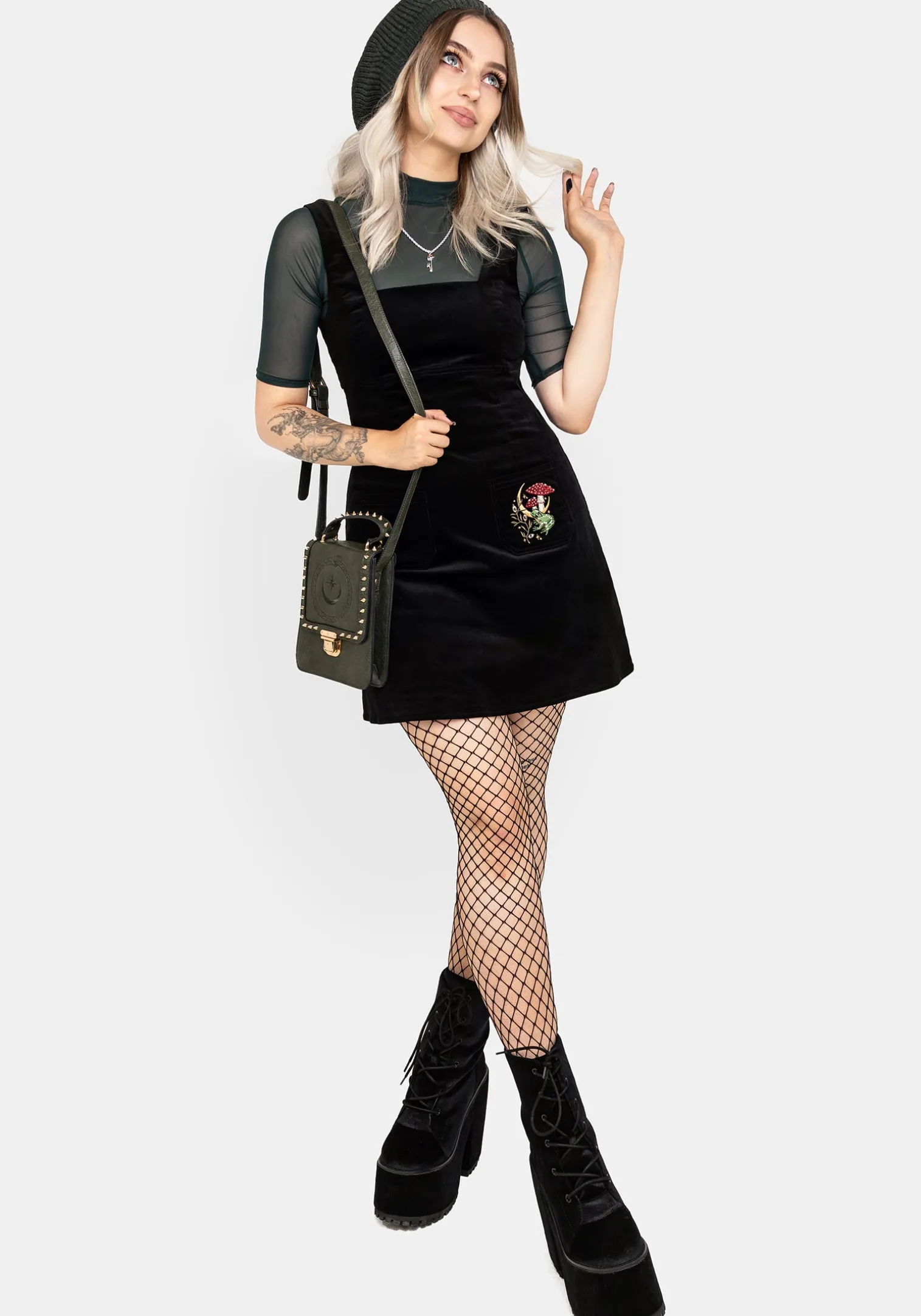 Swamplife Embroidered Cord Mini Pinafore Dress