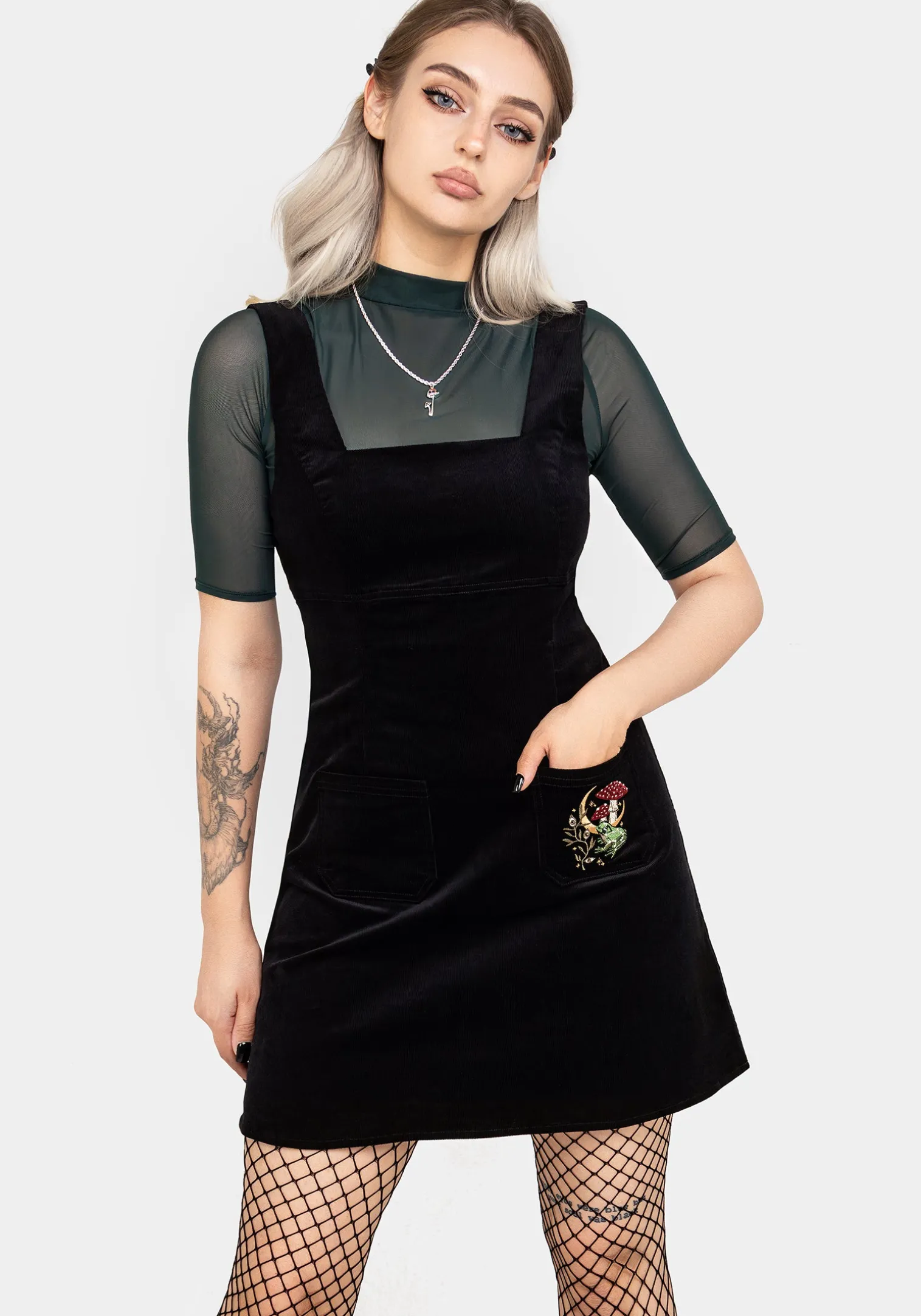 Swamplife Embroidered Cord Mini Pinafore Dress