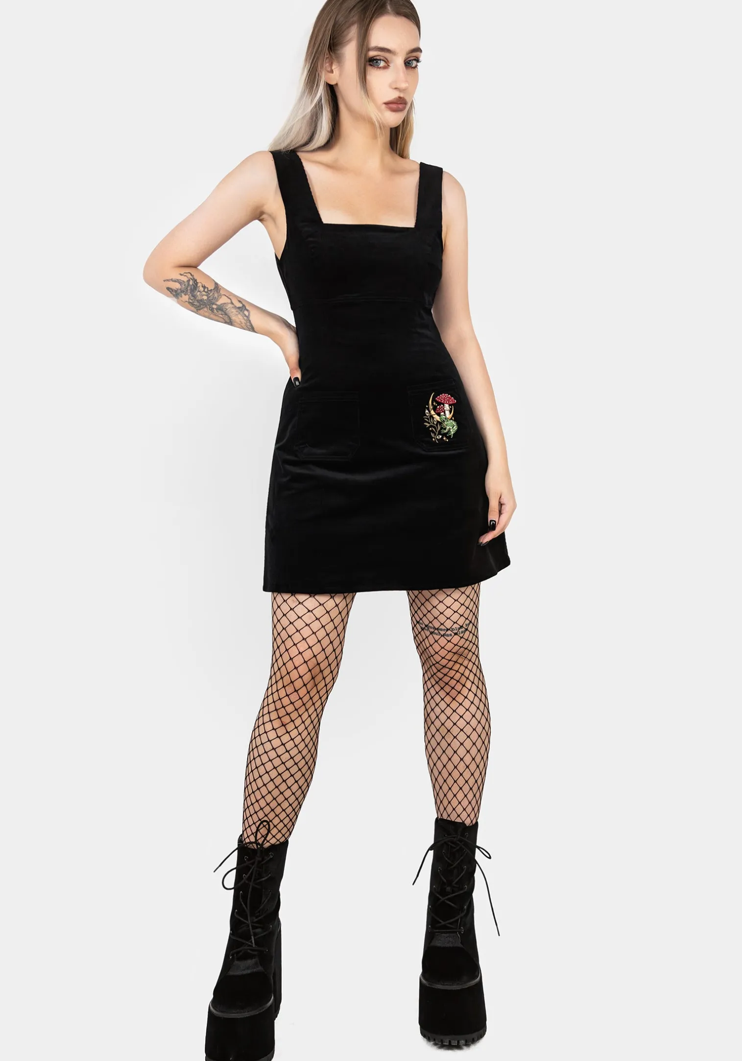 Swamplife Embroidered Cord Mini Pinafore Dress