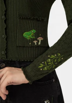 Swamplife Embroidered Pointelle Knit Crop Cardigan