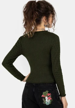 Swamplife Embroidered Pointelle Knit Crop Cardigan