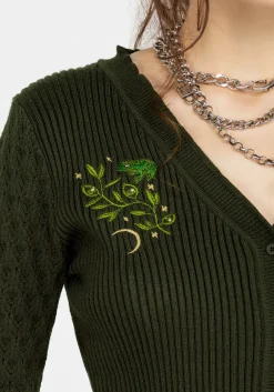 Swamplife Embroidered Pointelle Knit Crop Cardigan