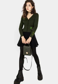 Swamplife Embroidered Pointelle Knit Crop Cardigan