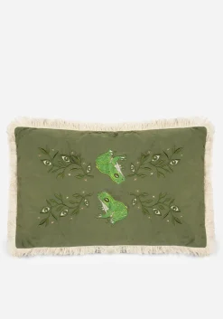 Swamplife Embroidered Velour Rectangle Fringe Cushion