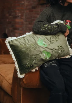 Swamplife Embroidered Velour Rectangle Fringe Cushion