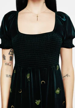 Swamplife Frog Embroidered Velour Tiered Midi Dress