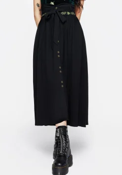 Swamplife Frog Embroidered Linen Blend High Waist Midaxi Skirt