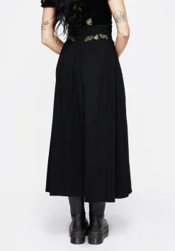 Swamplife Frog Embroidered Linen Blend High Waist Midaxi Skirt