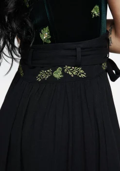 Swamplife Frog Embroidered Linen Blend High Waist Midaxi Skirt