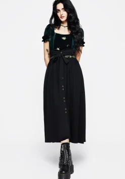 Swamplife Frog Embroidered Linen Blend High Waist Midaxi Skirt