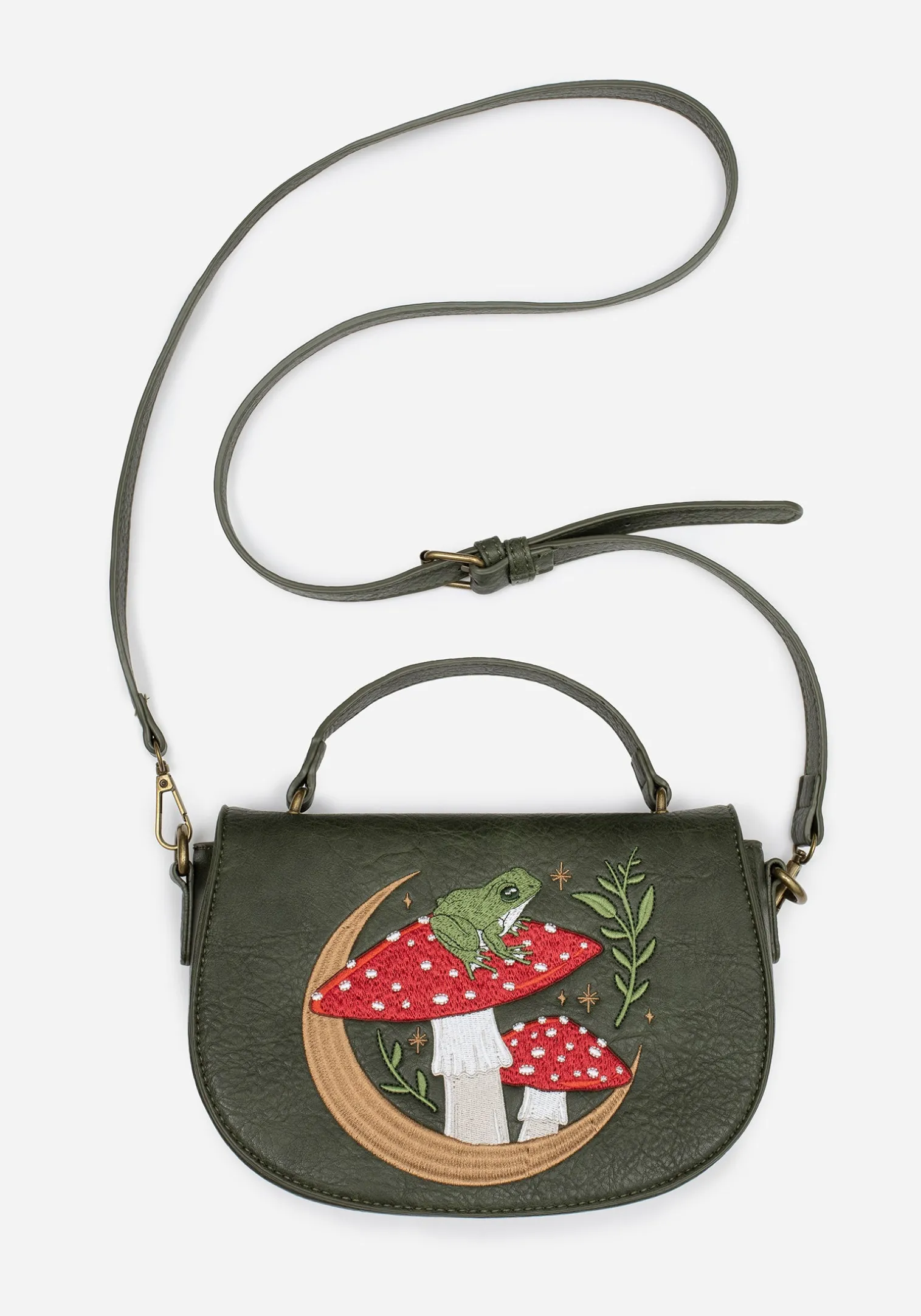 Swamplife Frog Embroidered Crossbody Saddle Bag
