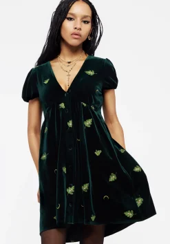 Swamplife Frog Embroidered Velour Button Up Mini Dress