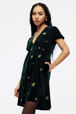 Swamplife Frog Embroidered Velour Button Up Mini Dress
