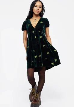 Swamplife Frog Embroidered Velour Button Up Mini Dress