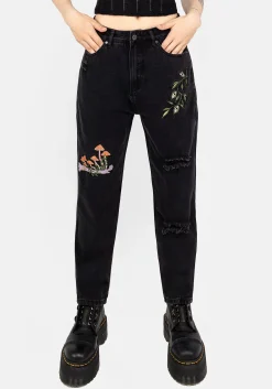 Swamplife Frog Embroidered Distressed Mom Jeans