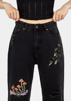 Swamplife Frog Embroidered Distressed Mom Jeans