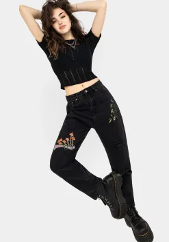 Swamplife Frog Embroidered Distressed Mom Jeans