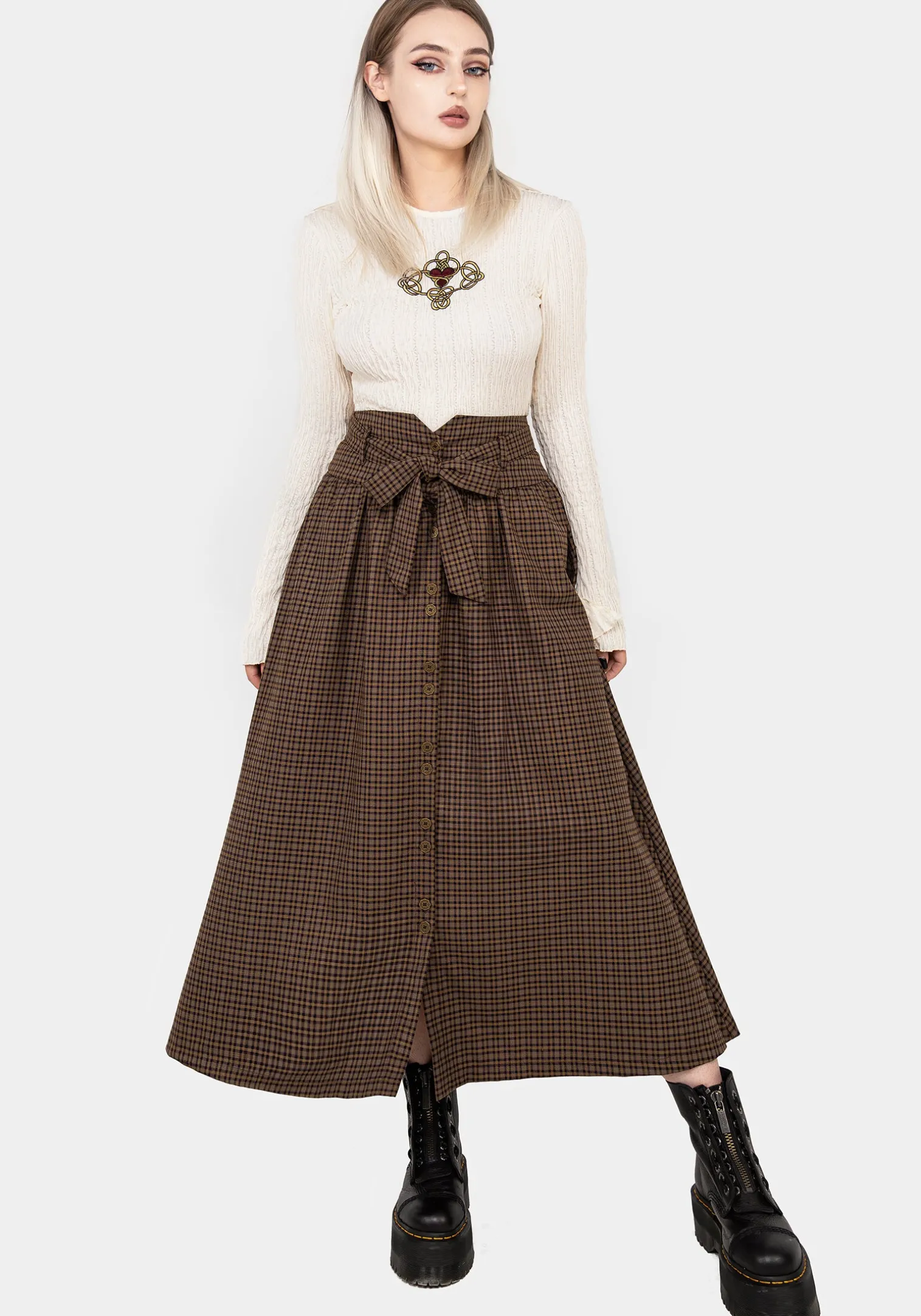 Sweetspire Check Tie Waist Midaxi Skirt