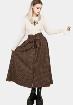 Sweetspire Check Tie Waist Midaxi Skirt