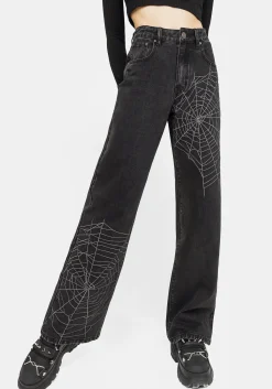 Tarantism Embroidered Wide Leg Jeans