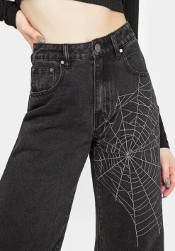 Tarantism Embroidered Wide Leg Jeans