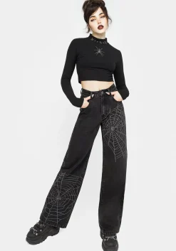 Tarantism Embroidered Wide Leg Jeans
