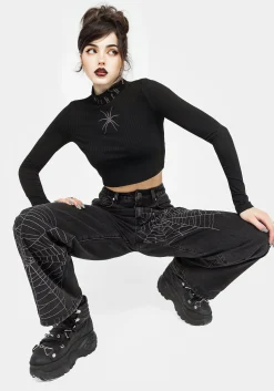 Tarantism Embroidered Wide Leg Jeans