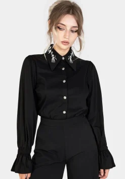 Tempora Embroidered Button Up Shirt - Black