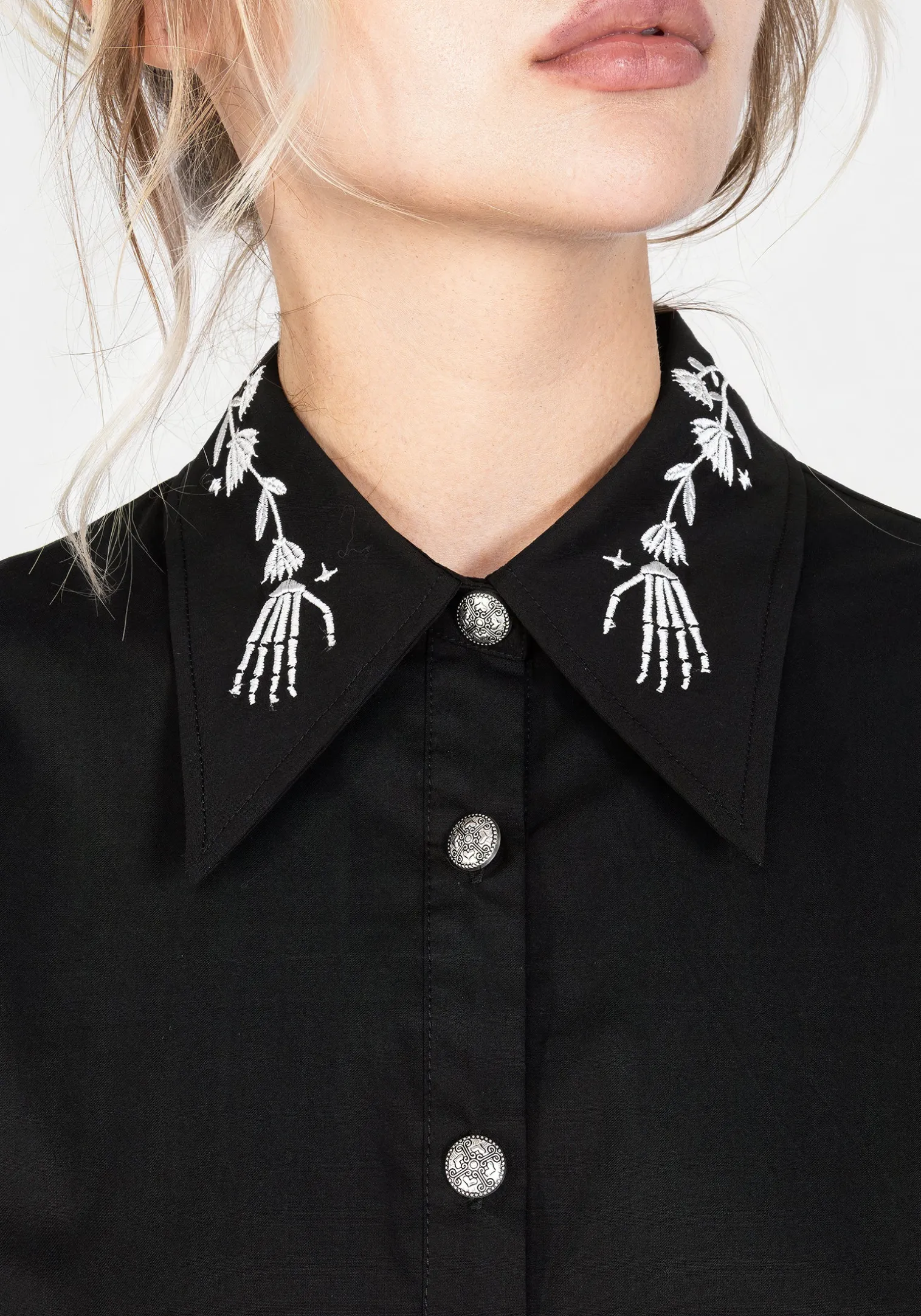 Tempora Embroidered Button Up Shirt - Black