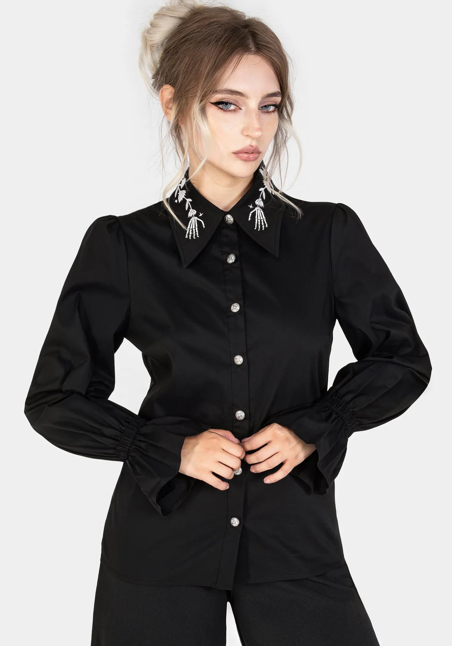 Tempora Embroidered Button Up Shirt - Black