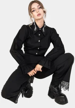 Tempora Embroidered Button Up Shirt - Black