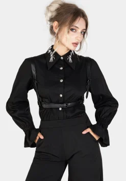 Tempora Embroidered Button Up Shirt - Black