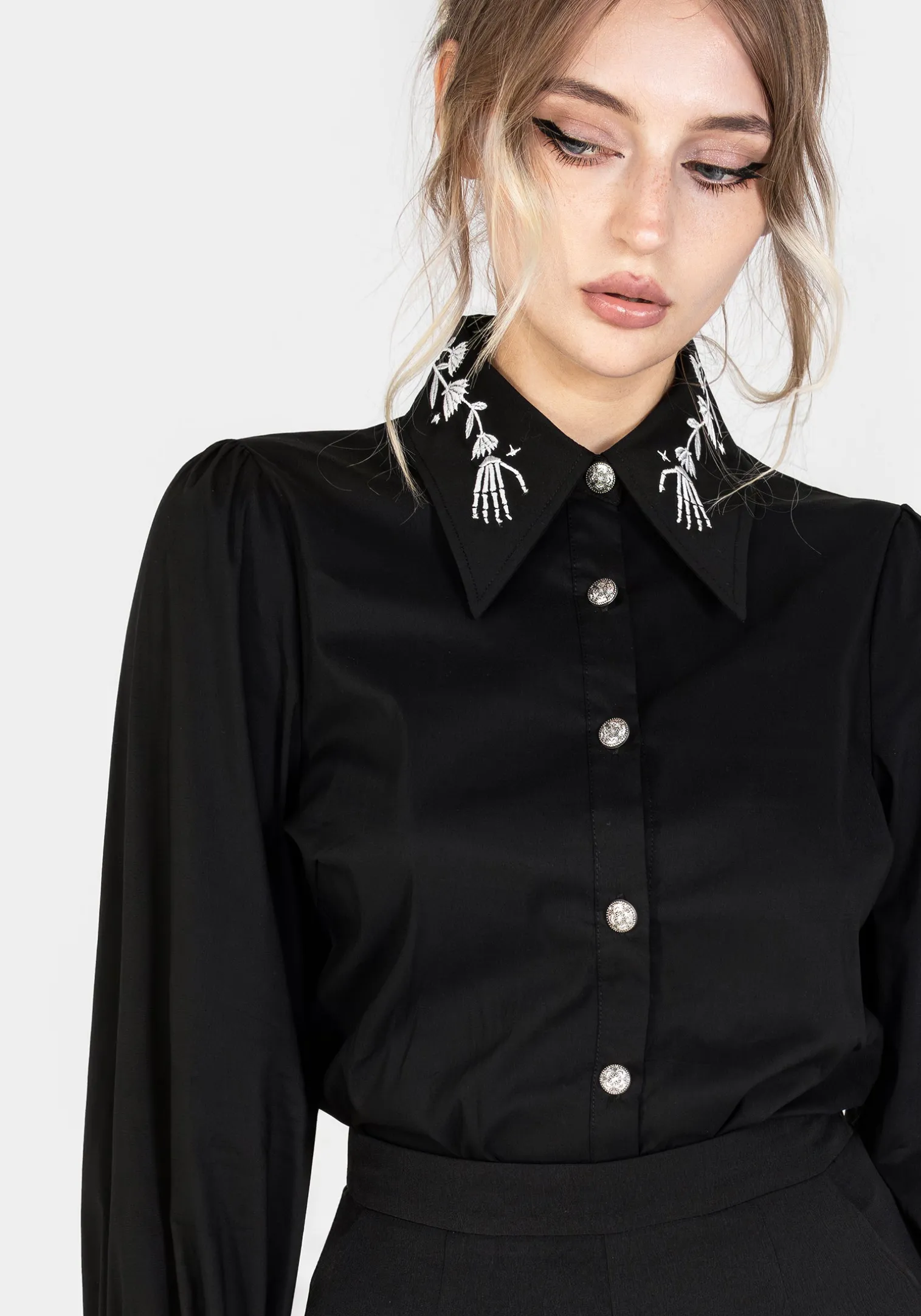 Tempora Embroidered Button Up Shirt - Black