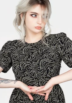 Tendril Print Lace Up Back Mini Dress
