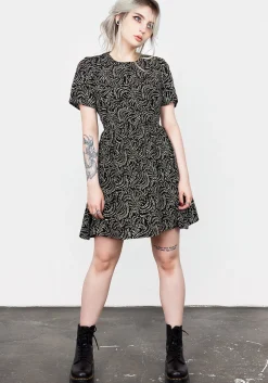 Tendril Print Lace Up Back Mini Dress