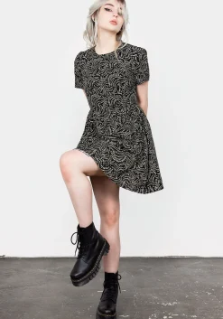 Tendril Print Lace Up Back Mini Dress