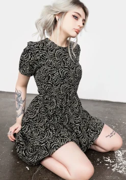 Tendril Print Lace Up Back Mini Dress
