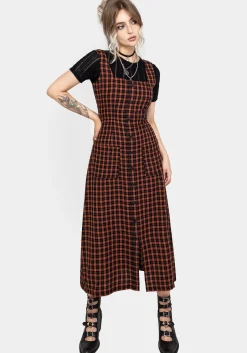 Terra Check Button Up Midaxi Dress - Orange