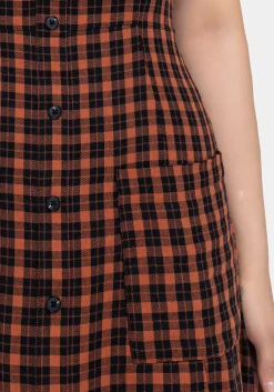 Terra Check Button Up Midaxi Dress - Orange