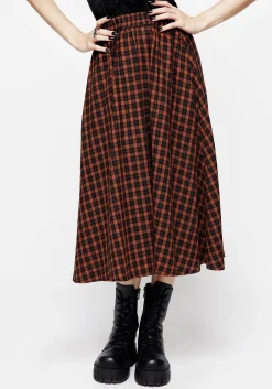 Terra Check Midi Skirt - Orange