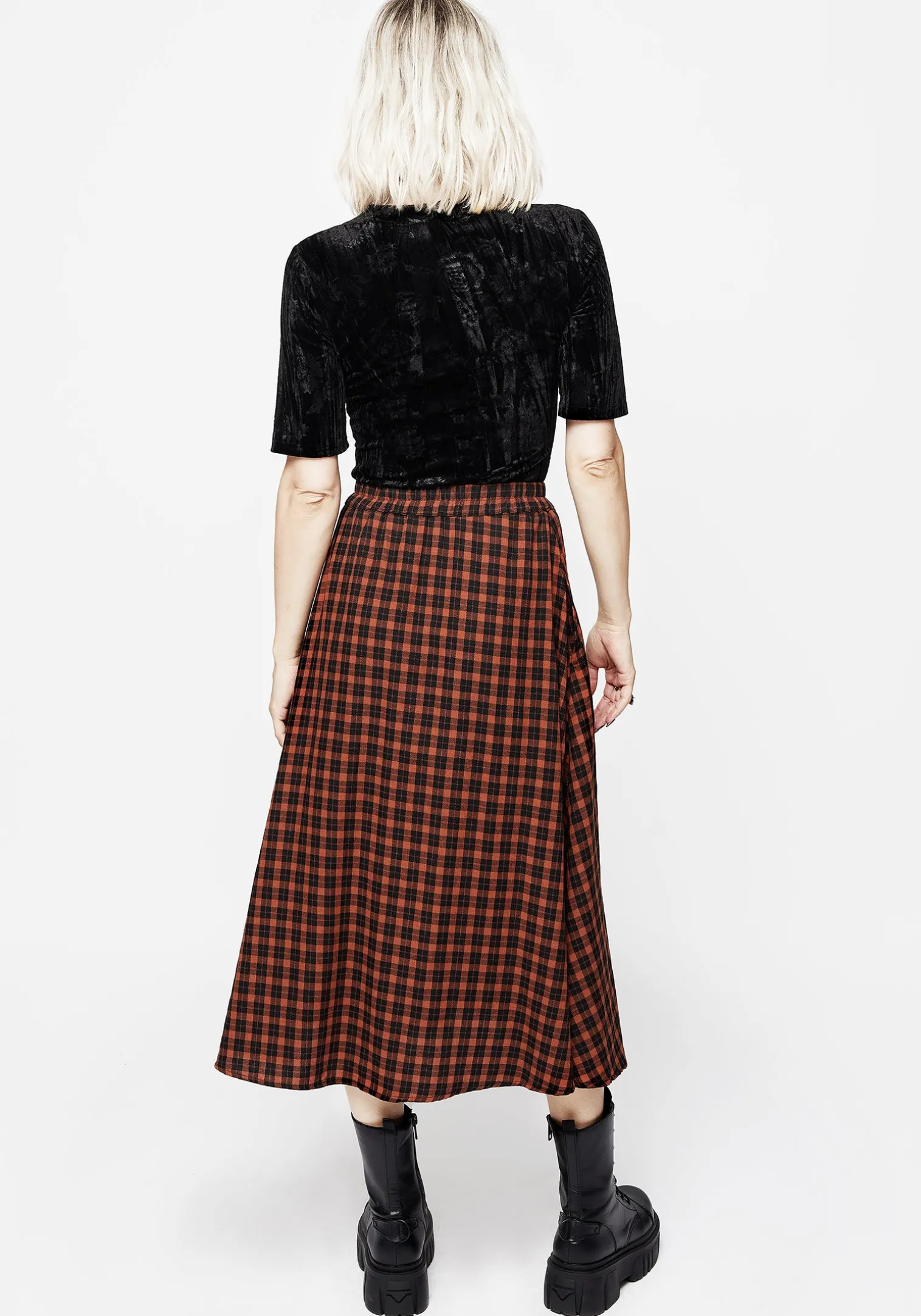 Terra Check Midi Skirt - Orange