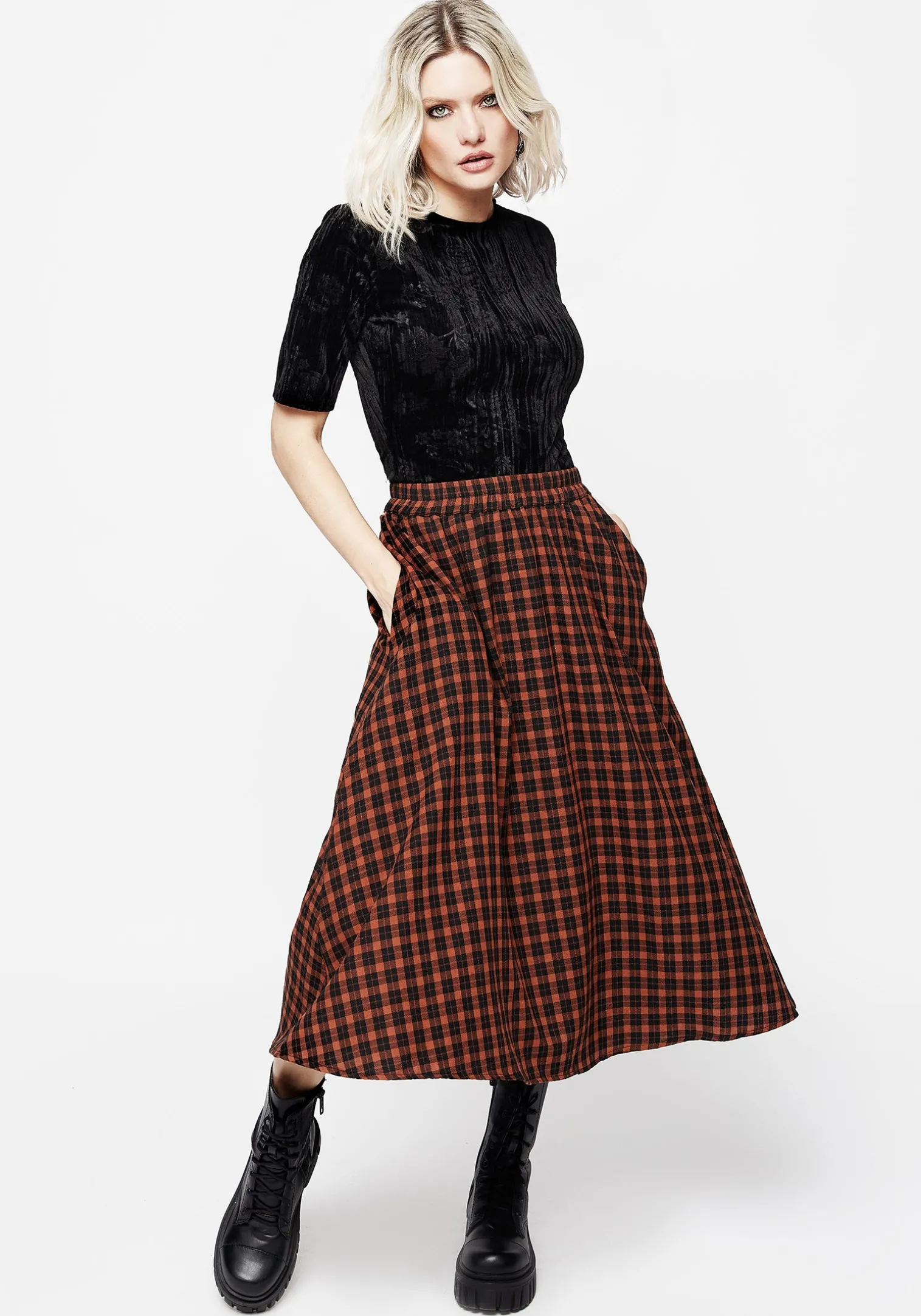 Terra Check Midi Skirt - Orange