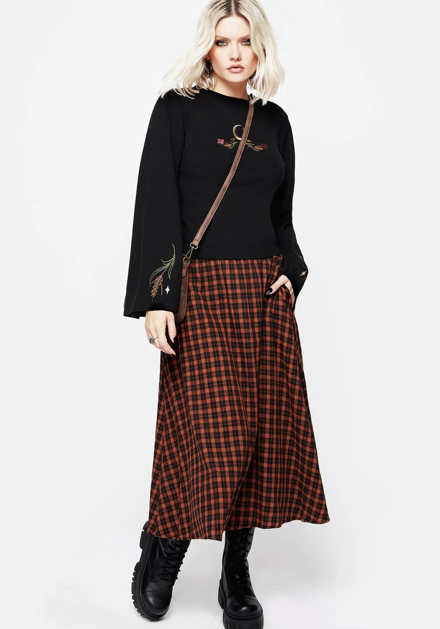 Terra Check Midi Skirt - Orange