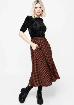Terra Check Midi Skirt - Orange