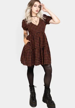 Terra Check Mini Smock Dress - Orange