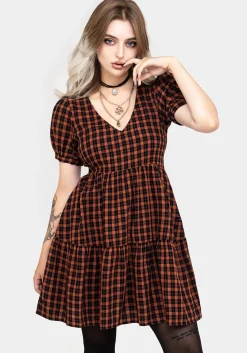 Terra Check Mini Smock Dress - Orange