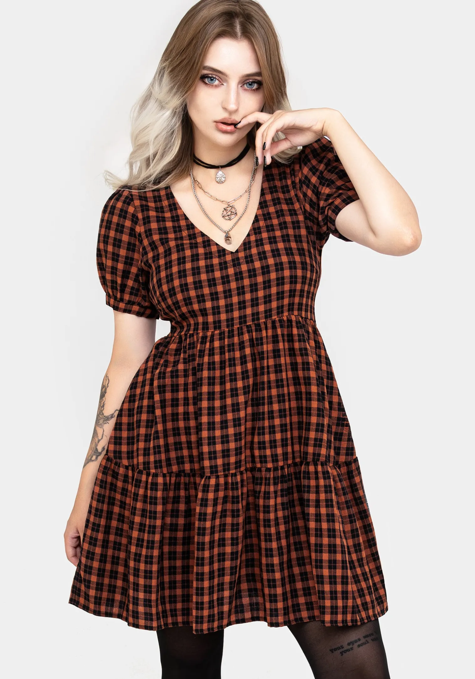 Terra Check Mini Smock Dress - Orange
