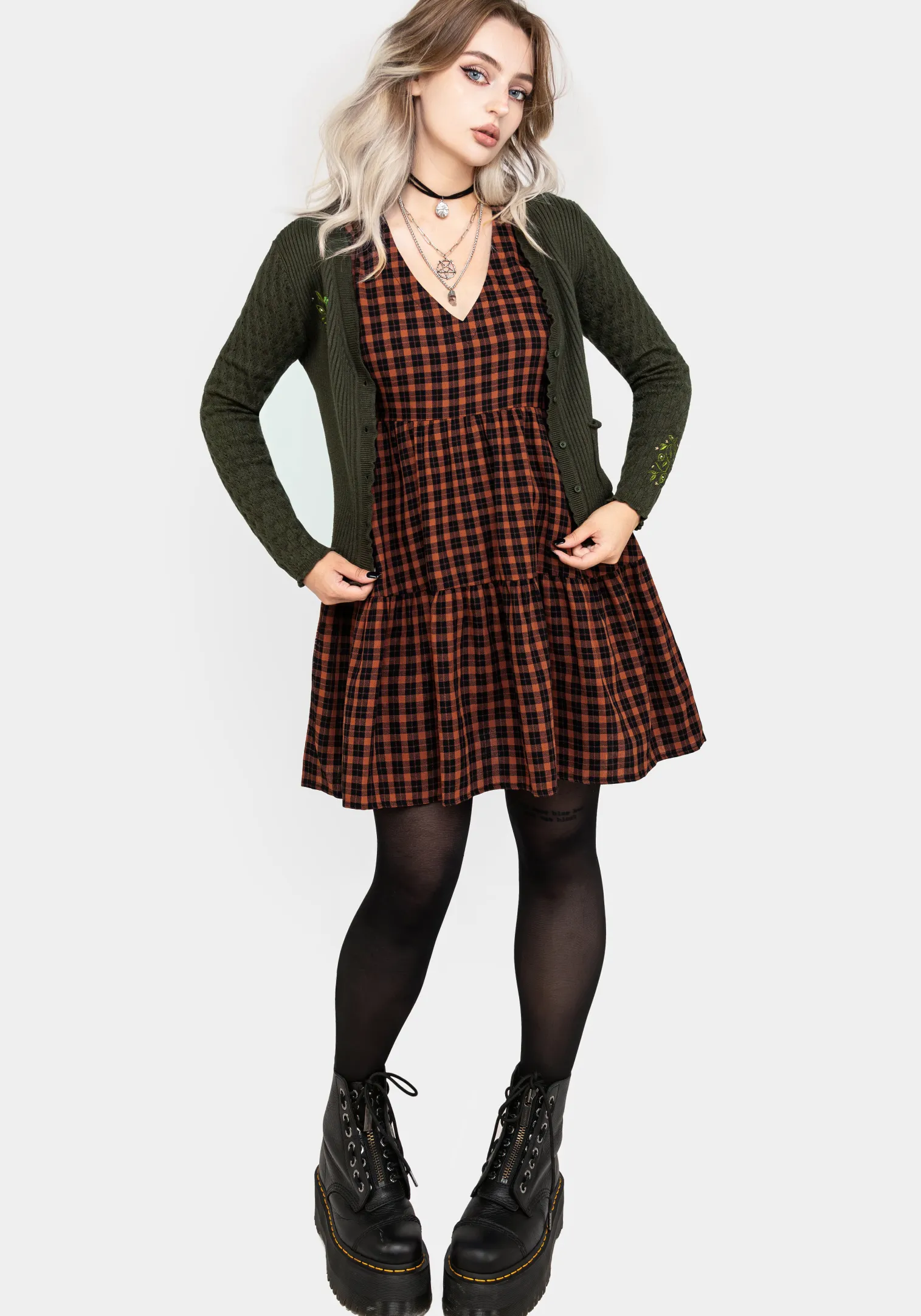 Terra Check Mini Smock Dress - Orange